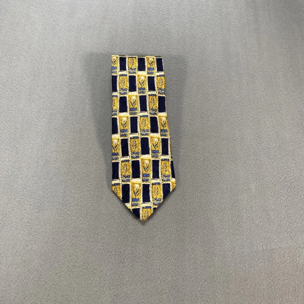 Vintage 90s Ermenegildo Zegna Mens Necktie 100%‎ Silk Navy Gold Floral Italy